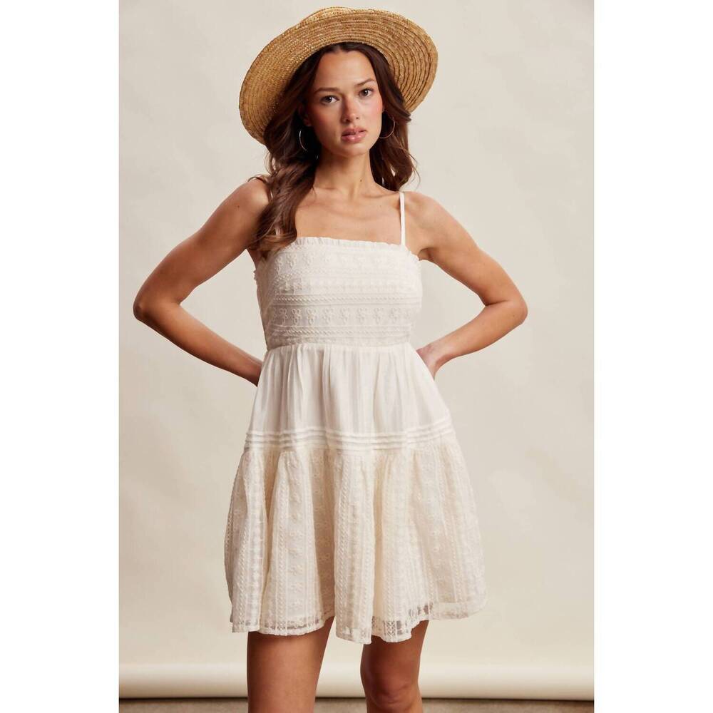 NEW LISTICLE lace tiered mini dress in white